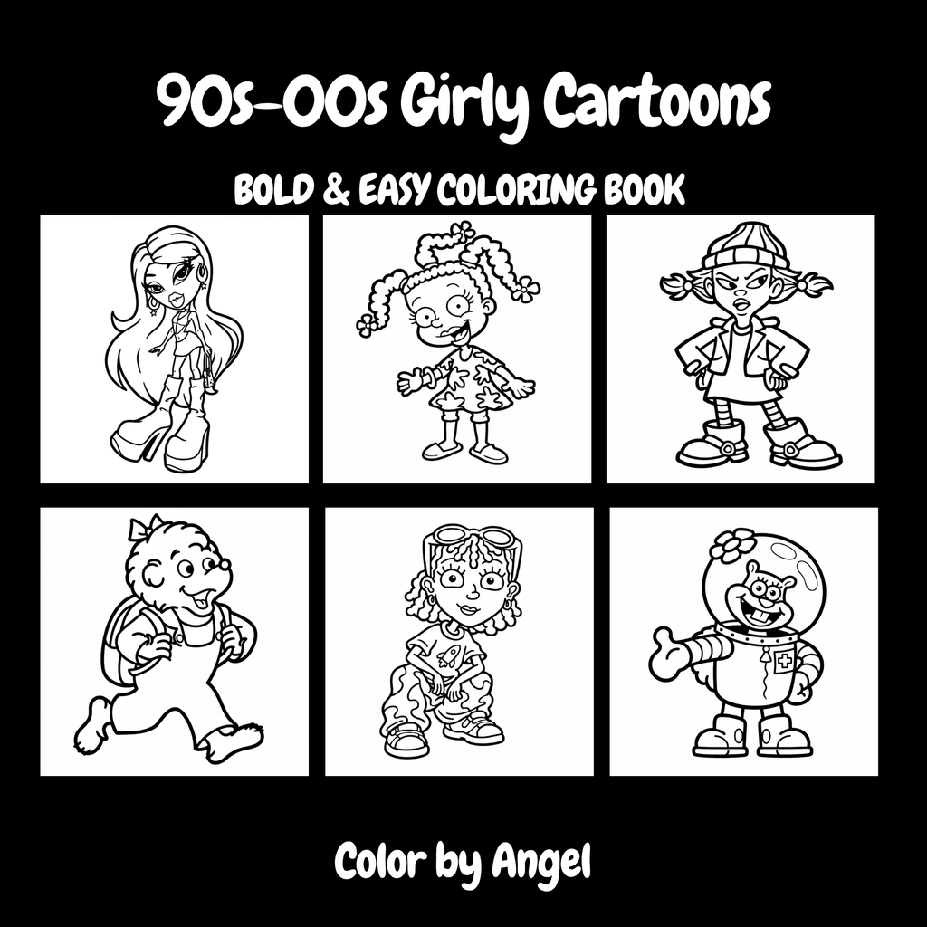 90’s - 00s Girly Cartoons & Easy Coloring Book
