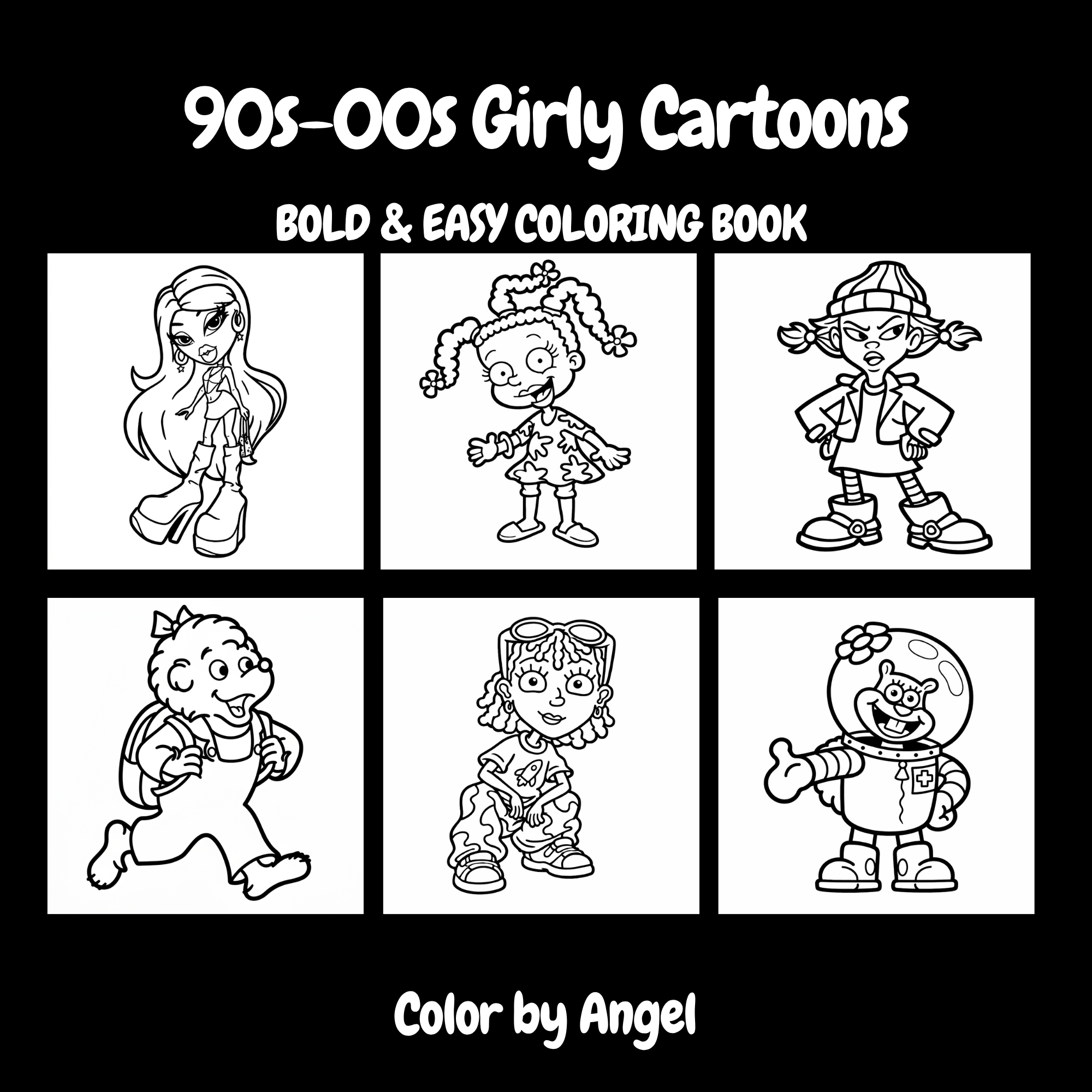 90’s - 00s Girly Cartoons & Easy Coloring Book