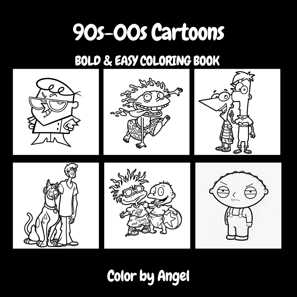 90’s - 00s Cartoons & Easy Coloring Book